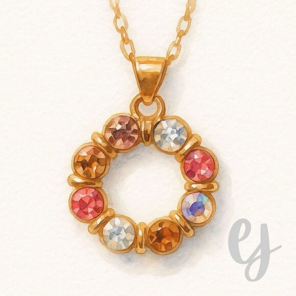 Jubilee JeweledMulticolor Crystal Pendant – Gold Tone Wreath Necklace - Picture 1 of 9